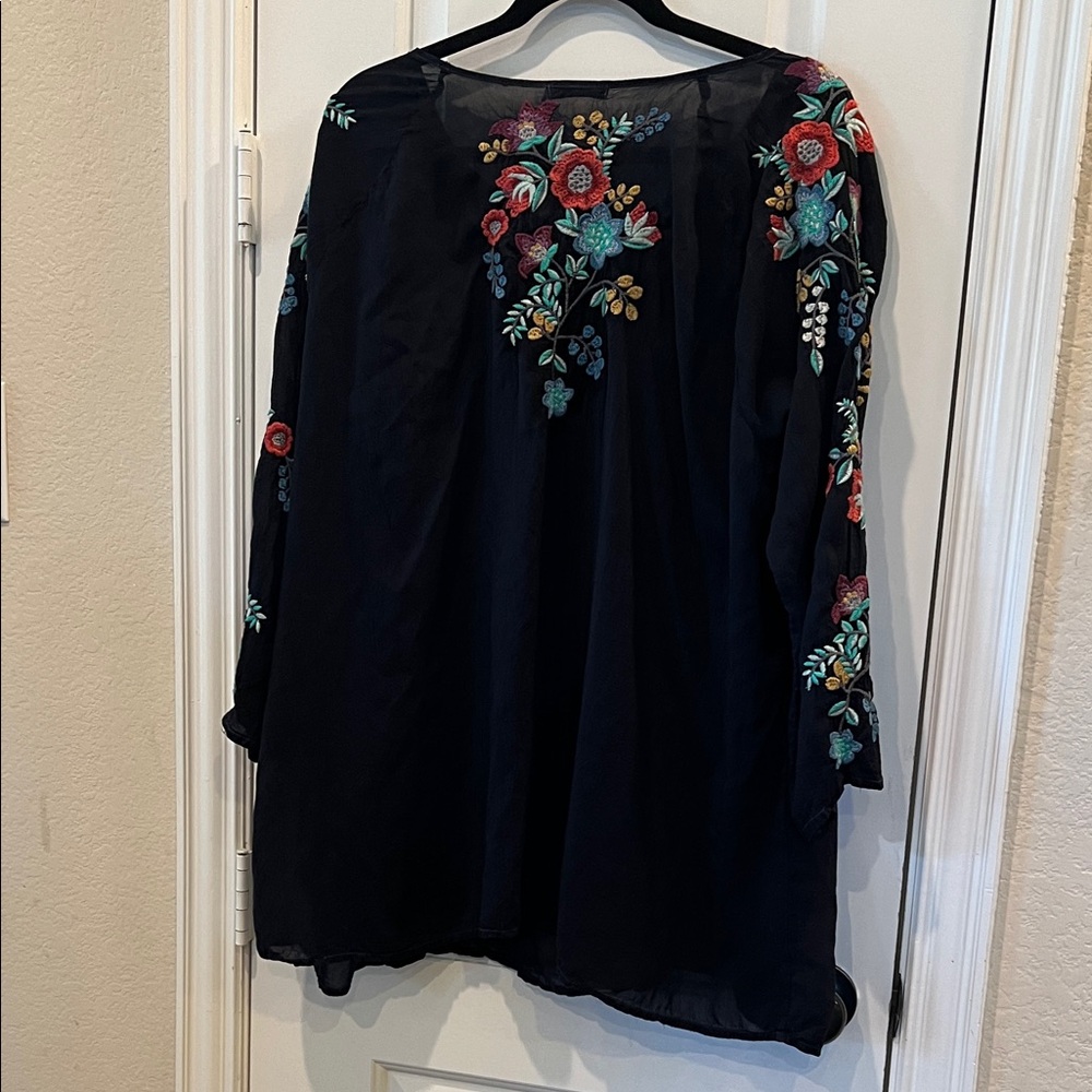 Johnny Was Black Blouse with Colorful Floral Embroidery - Picture 7 of 7